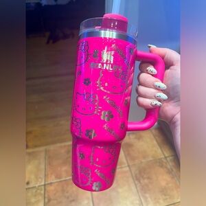 Stanley- 30oz Camilia Hello Kitty engraved and glitter epoxied tumbler